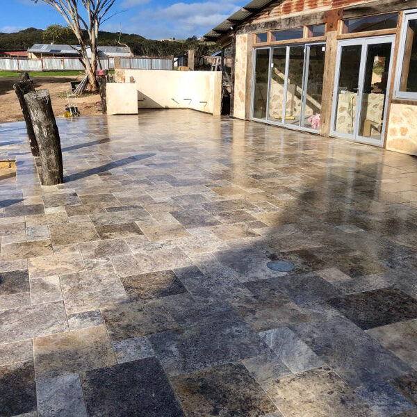 Silver Travertine French Pattern Pavers - Chambo's Earthworks