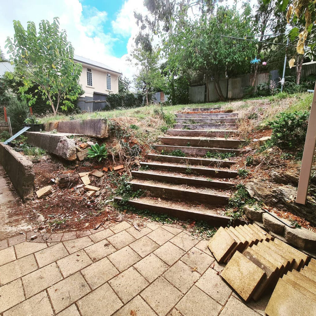 Retaining Wall terraced and steps | Edge Retaining and Fencing before
